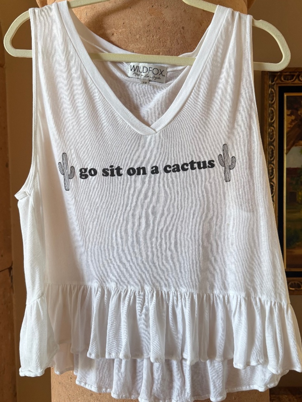 NWOT Wildfox White Graphic Flowy Top Size XS Go Sit On A Cactus